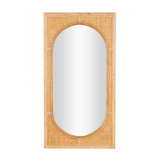 22" x 42" Brown Rattan Oval Center Design Wall Mirror